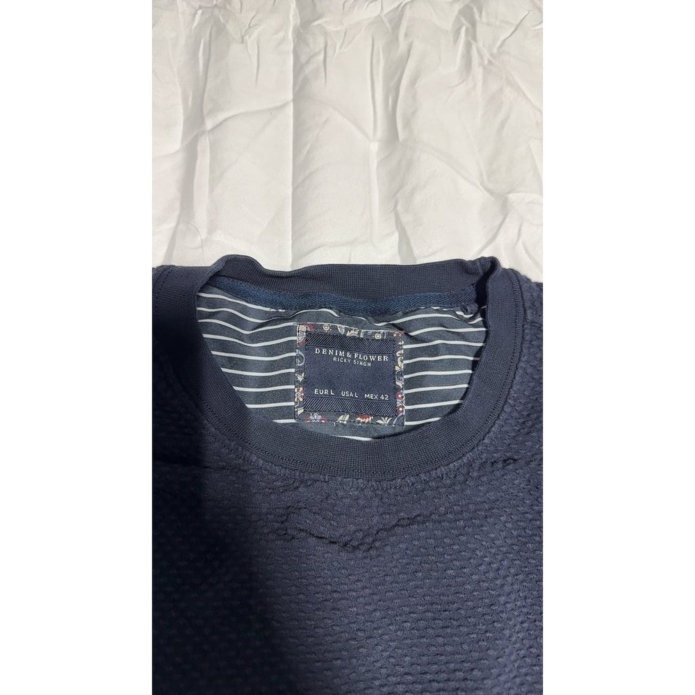 Denim & Flower Ricky Singh Navy Blue Textured T-Shirt Mens Large L 42